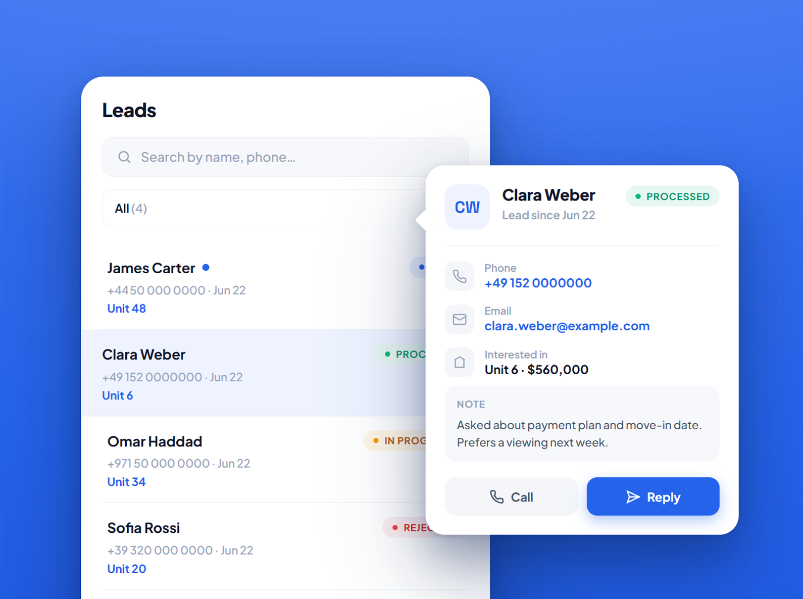 Leads dashboard