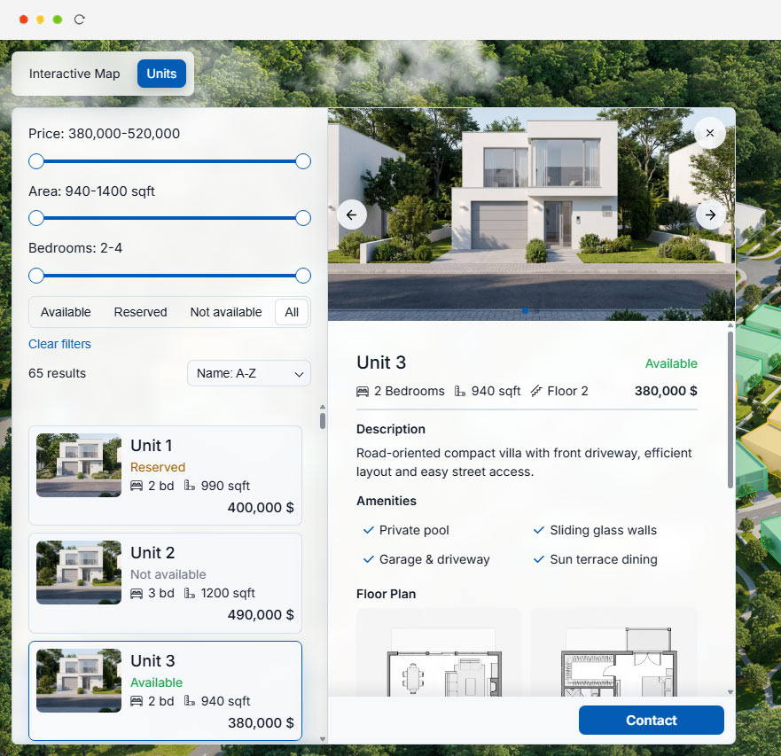 Property details and unit statuses